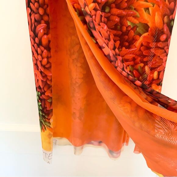 Zara Off Shoulder Dress Printed Chili Pepper Picante Bodycon Dress Small NWT - Picture 9 of 15